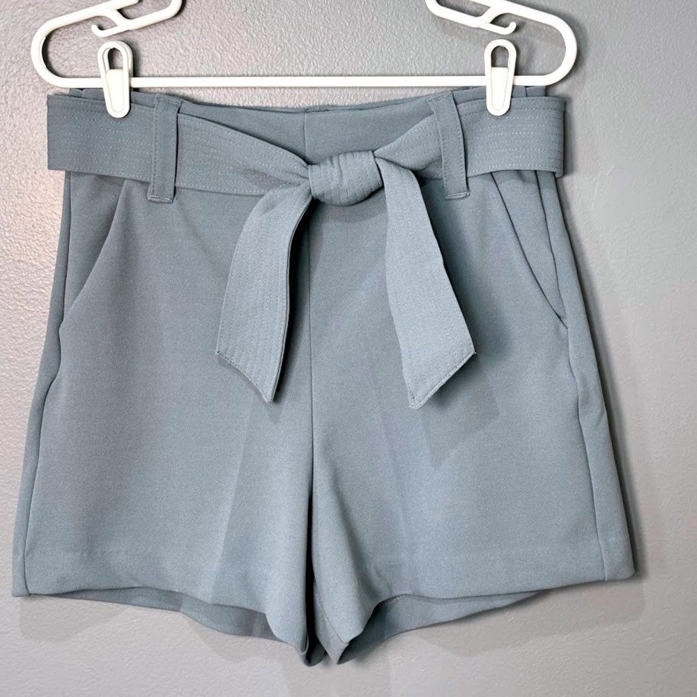 BBJ Los Angeles Shorts Womens M Blue Polyester Stretch Tie Waist Chic Minimalist